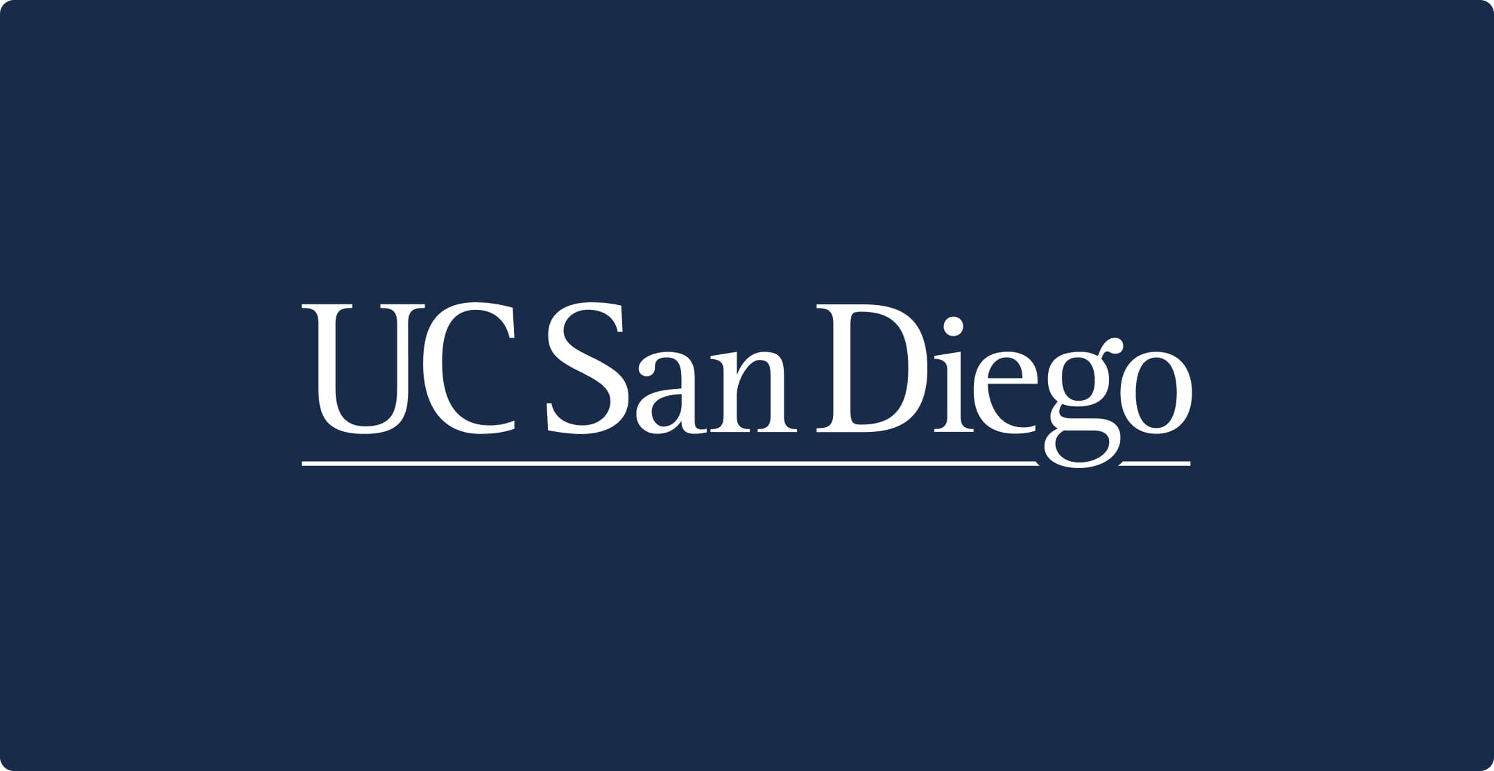 The UC San Diego wordmark in white, underlined, centered on a solid navy background.